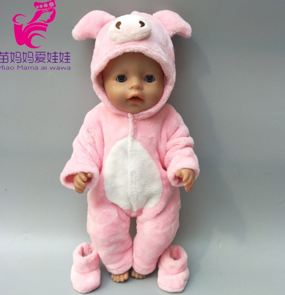 Poppenkleertjes | Geschikt voor Baby Born | Varken onesie met slofjes | Roze | Met capuchon